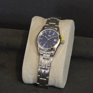 TFX by Bulova Wrist Watch Women OS Silver Blue Date Stainless Steel Analog